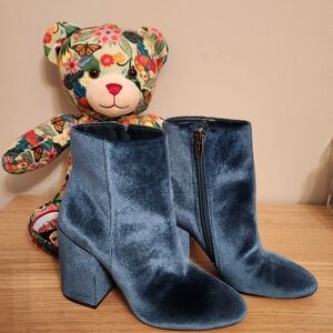 Blue Velvet Ankle Boots